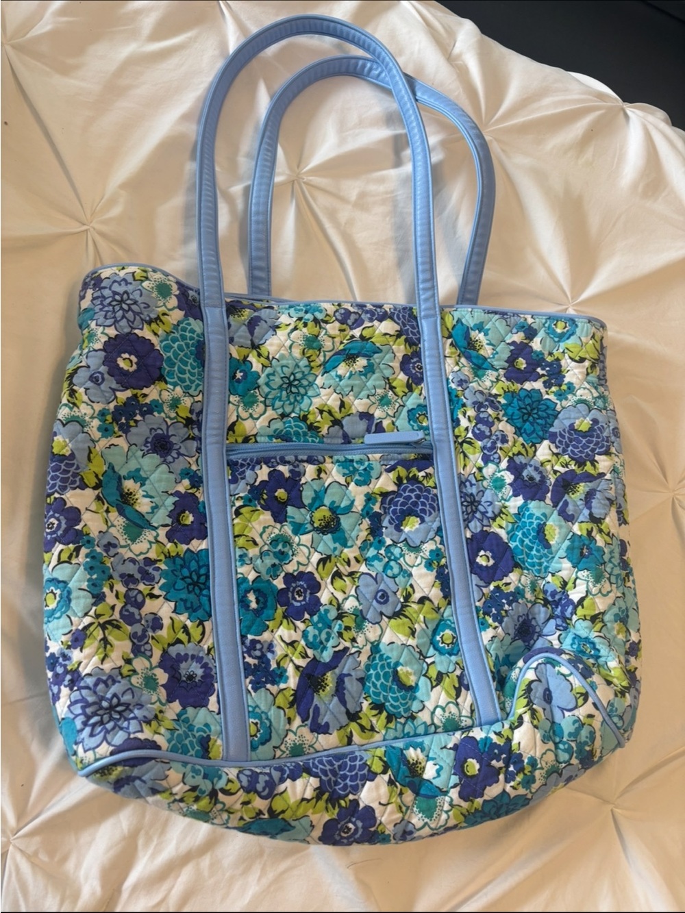 Vera Bradley Quilted Floral Tote in Light Blue, Teal and Navy
